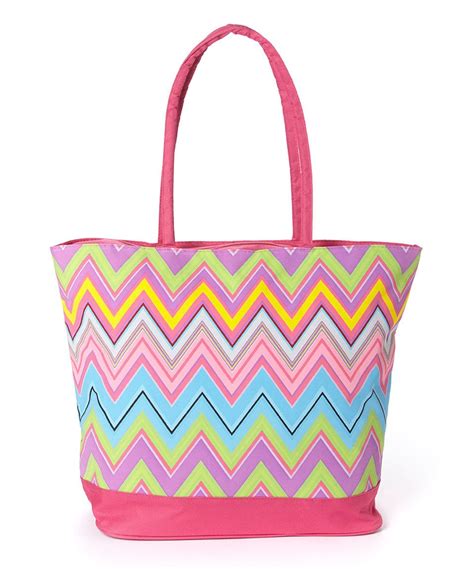 Grey & Pink Zig Zag Tote Bag .